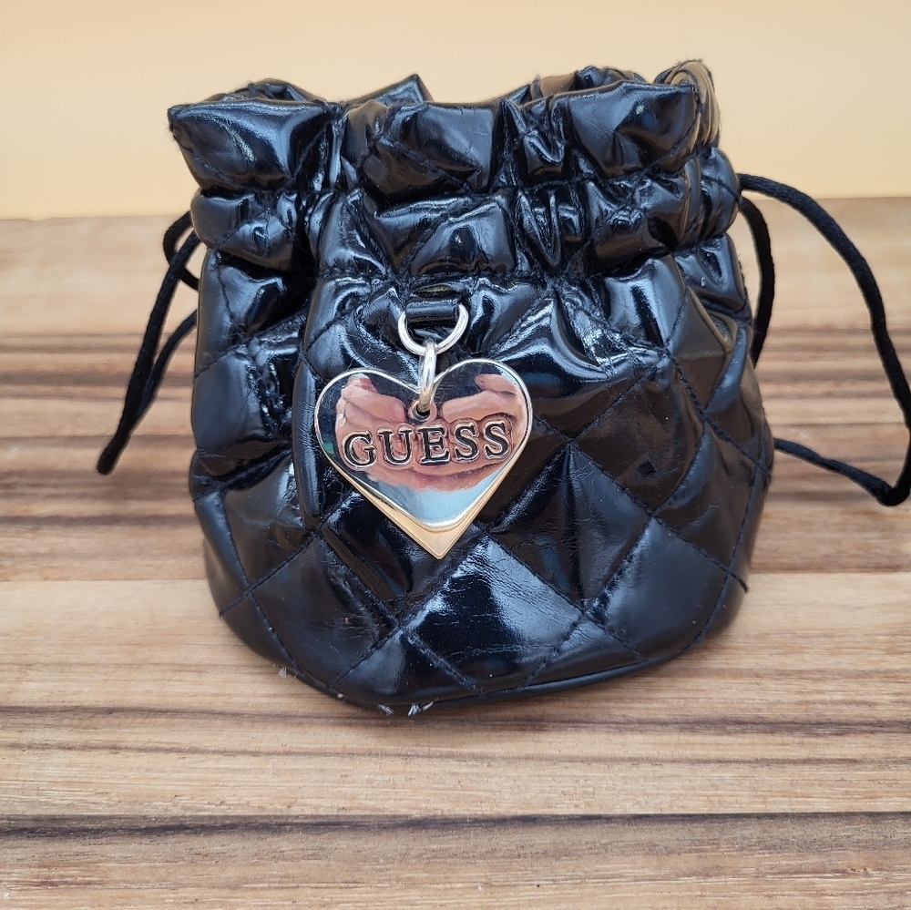 GUESS Black Quilted Women's Drawstring Pouch, Like New, Very Cute!